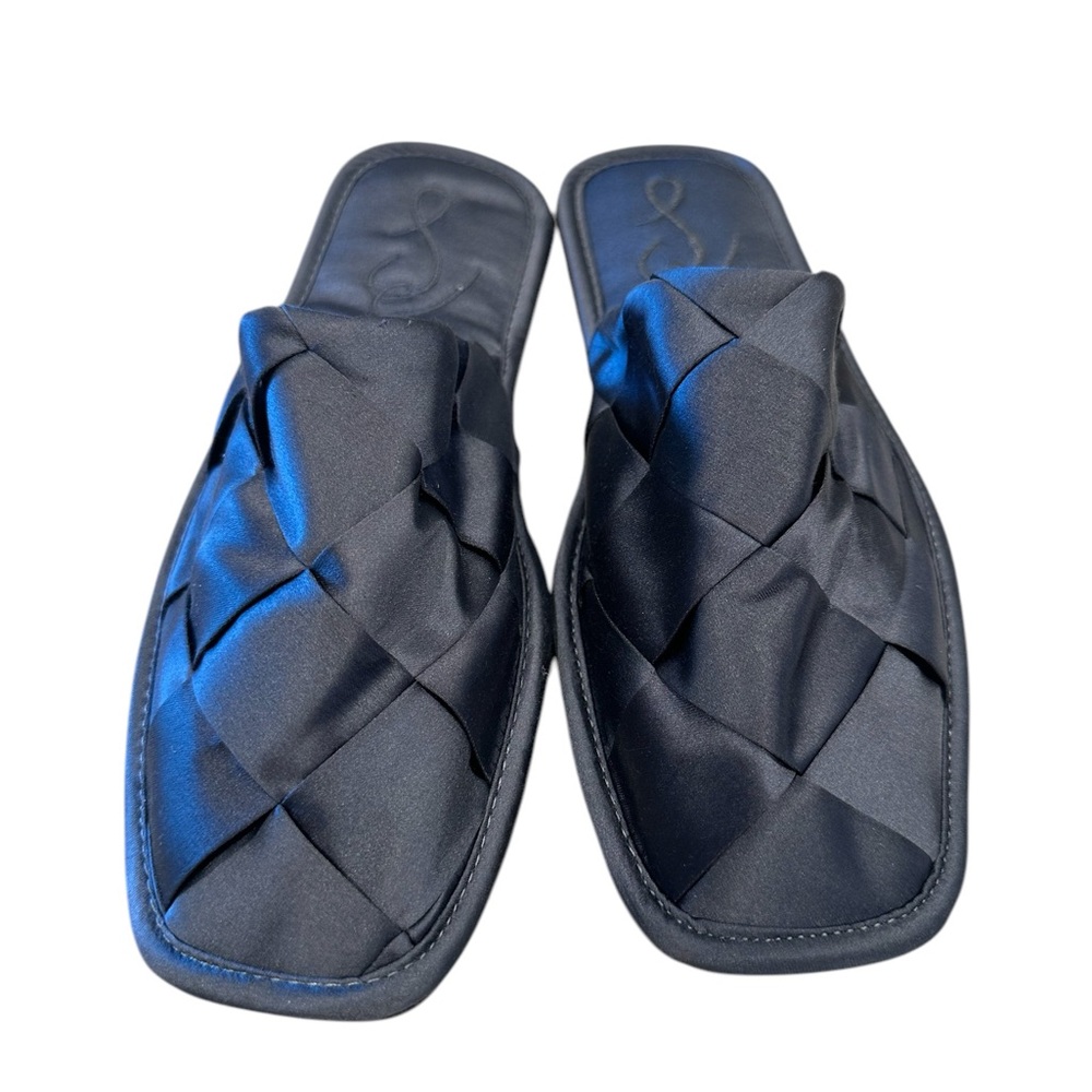 Sam Edelman Satin Woven Slides Blue Gray Slippers Women Designer Slip On